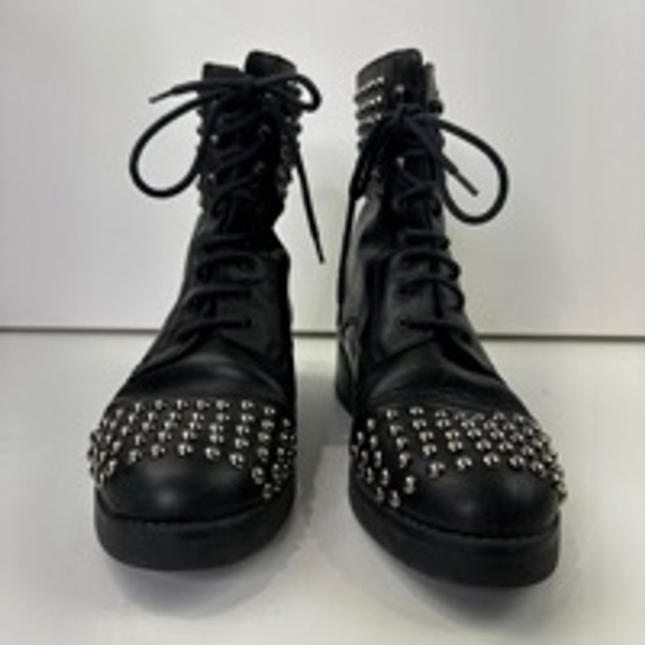 Fabianelli Women's Black Leather studded lace up ankle boots size 39 - Picture 2 of 10